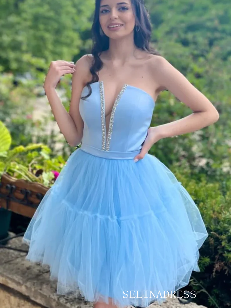 A-line Deep V neck Tulle Short Homecoming Dress #EWR712 A-line Deep V neck Tulle Short Homecoming Dress #EWR712