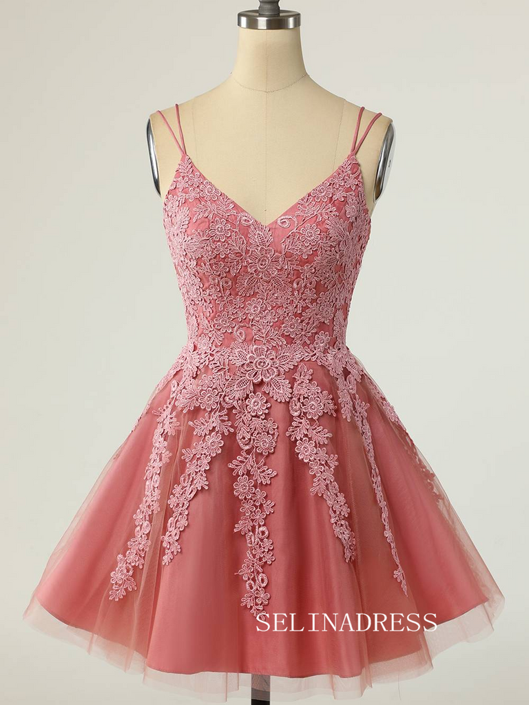 A-Line Double Straps Short Homecoming Dress with Appliques SEA013 –  SELINADRESS