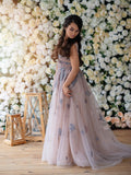A-line Fairytale Pink Wedding Dress Unique Floral Wedding Gown Tulle Forest Bridal gowns KTS006|Selinadress