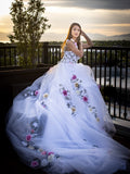 A-line Floral Wedding Dress Embroidery Tulle Wedding Gown Stunning Bridal Dress KTS002|Selinadress