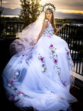 A-line Floral Wedding Dress Embroidery Tulle Wedding Gown Stunning Bridal Dress KTS002|Selinadress