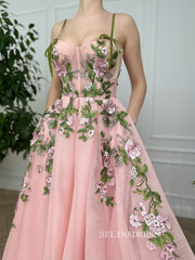 A-line Foor Length Pink Whimsical Gown Long Prom Dress With Side pockets TUN012|Selinadress
