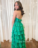 A-line Halter Fuchsia Ruffles Long Prom Dress With Slit lpk931|Selinadress