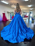 A-line Halter Royal Blue Beaded Long Prom Dress Evening Dress SEW1163|Selinadress