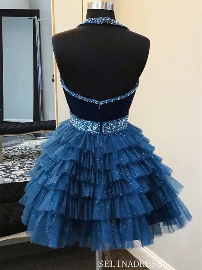 A-line Halter V neck Beaded Short Prom Dress Red Homecoming Dresses #T SELINADRESS A-line Halter V neck Beaded Short Prom Dress Red Homecoming Dresses #T SELINADRESS