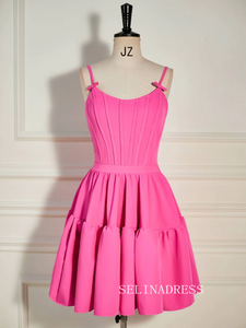 A-Line Hot Pink Straps Tiered Short Homecoming Dress SEA006|Selinadress