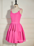 A-Line Hot Pink Straps Tiered Short Homecoming Dress SEA006|Selinadress