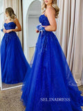 A line Illusion V neck Appliques Long Sparkly Prom Formal Dress With High Split sew1080|Selinadress