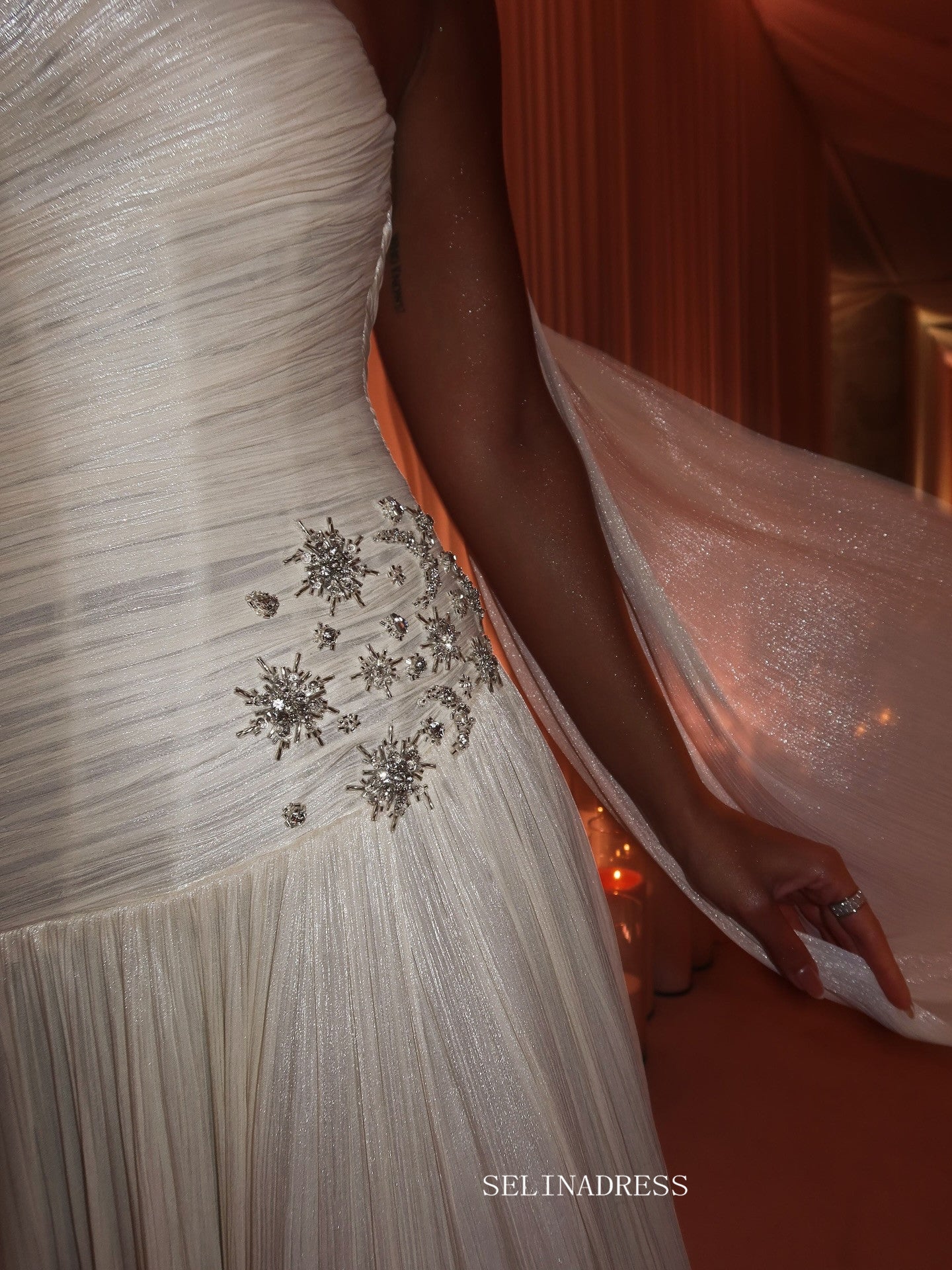 A-line Ivory One Shoulder Long Prom Dress Evening Dress With Hight Split TKL612|Selinadress