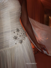 A-line Ivory One Shoulder Long Prom Dress Evening Dress With Hight Split TKL612|Selinadress