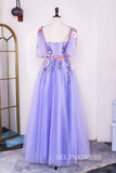 A-line Lavender Floral Long Prom Dresses Charming Evening Gowns SEW0851-P|Selinadress