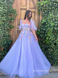 A-line Lavender Floral Long Prom Dresses Charming Evening Gowns SEW0851|Selinadress