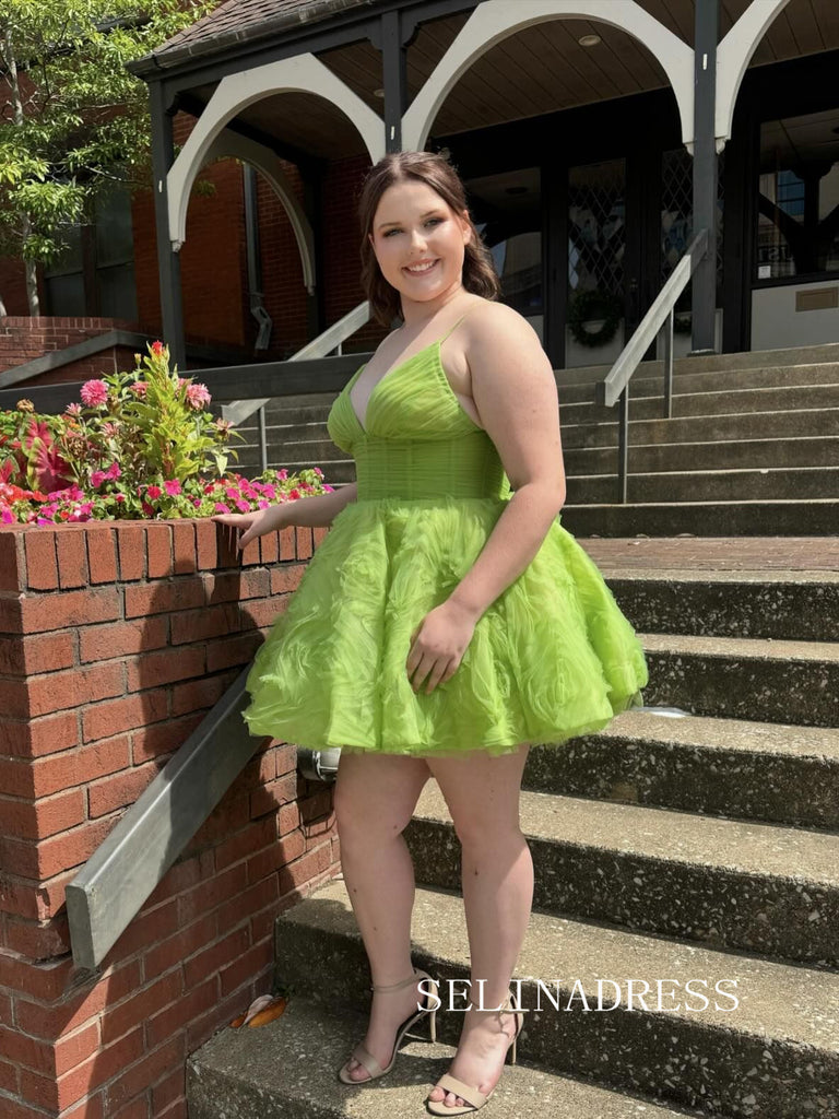 A-line Lime Green Spaghetti Straps Short Cocktail Dress Homecoming Dre –  SELINADRESS
