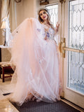 A-line Long Puff Sleeve Wedding Dress Embroidery Appliques Tulle Wedding Gown Bridal Dress KTS004|Selinadress
