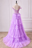 A-line Off-Shoulder Lavender Floral Layers Long Prom Dress lps028|Selinadress