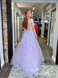 A-line Off-the-shoulder Applique Lilac Prom Dress with Beading sew1067|Selinadress