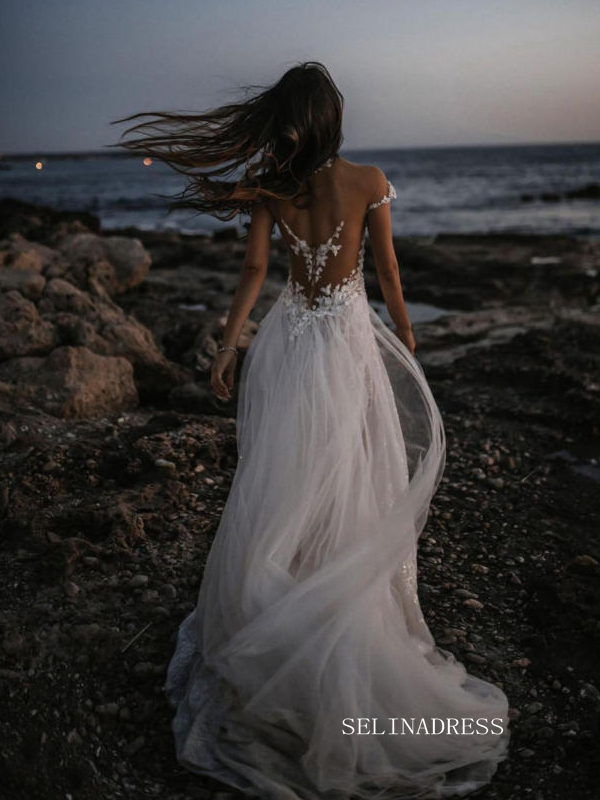 A-line Off-the-shoulder Beach Lace Wedding Dress Tulle Lace Long Brida SELINADRESS A-line Off-the-shoulder Beach Lace Wedding Dress Tulle Lace Long Brida SELINADRESS