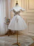 A-line Off-the-shoulder Beaded Homecoming Dress Short Graduation Dress White Formal Dress KTS013|Selinadress