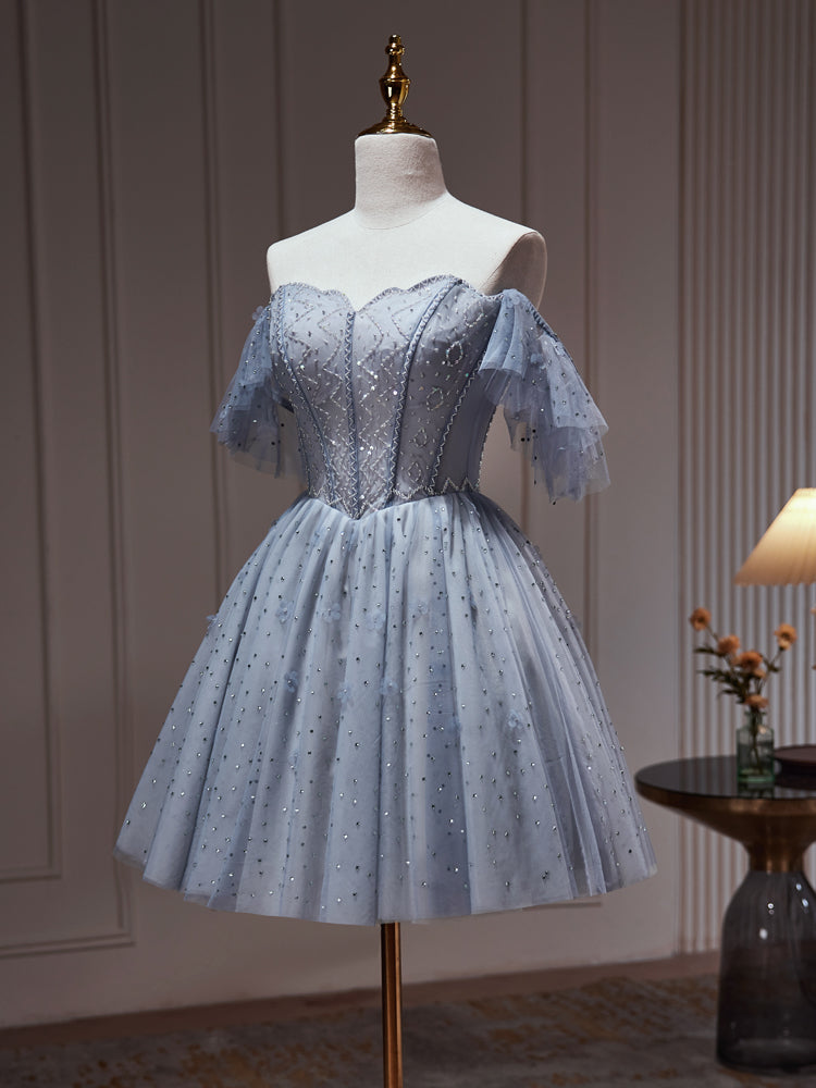 A-line Off-the-shoulder Beaded Unique Blue Short Prom Dress Juniors Ho SELINADRESS A-line Off-the-shoulder Beaded Unique Blue Short Prom Dress Juniors Ho SELINADRESS