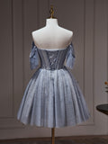 A-line Off-the-shoulder Beaded Unique Blue Short Prom Dress Juniors Homecoming Dresses kts012|Selinadress