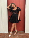 A-line Off-the-shoulder Black Homecoming Dress Charming Short Prom Dress Cocktail Dresses SEW0856|Selinadress