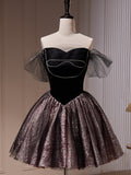 A-line Off The Shoulder Black Homecoming Dress Tulle Short Graduation Dress KTS016|Selinadress