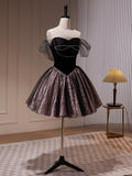 A-line Off The Shoulder Black Homecoming Dress Tulle Short Graduation Dress KTS016|Selinadress