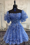 A-line Off-the-shoulder Cheap Short Prom Dress Blue Homecoming Dress kts102|Selinadress