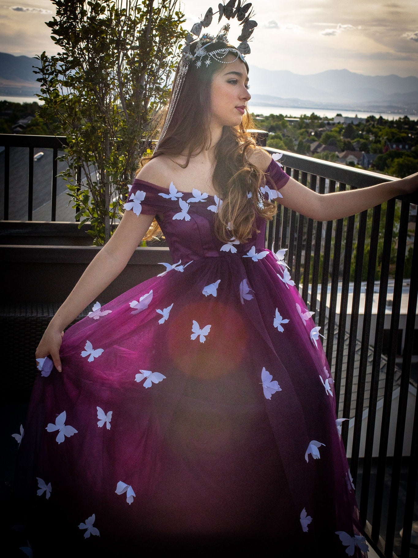 A-line Off-the-shoulder Grape Wedding Dress Butterfly Tulle Wedding Go SELINADRESS A-line Off-the-shoulder Grape Wedding Dress Butterfly Tulle Wedding Go SELINADRESS