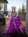 A-line Off-the-shoulder Grape Wedding Dress Butterfly Tulle Wedding Gown Bridal Dress KTS005|Selindress