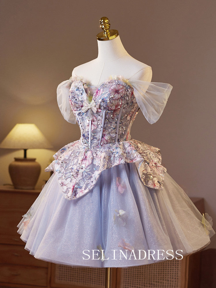 A-line Off-the-shoulder Homecoming Dress With Lace Floral Cocktail Dresses #ABC012|Selinadress