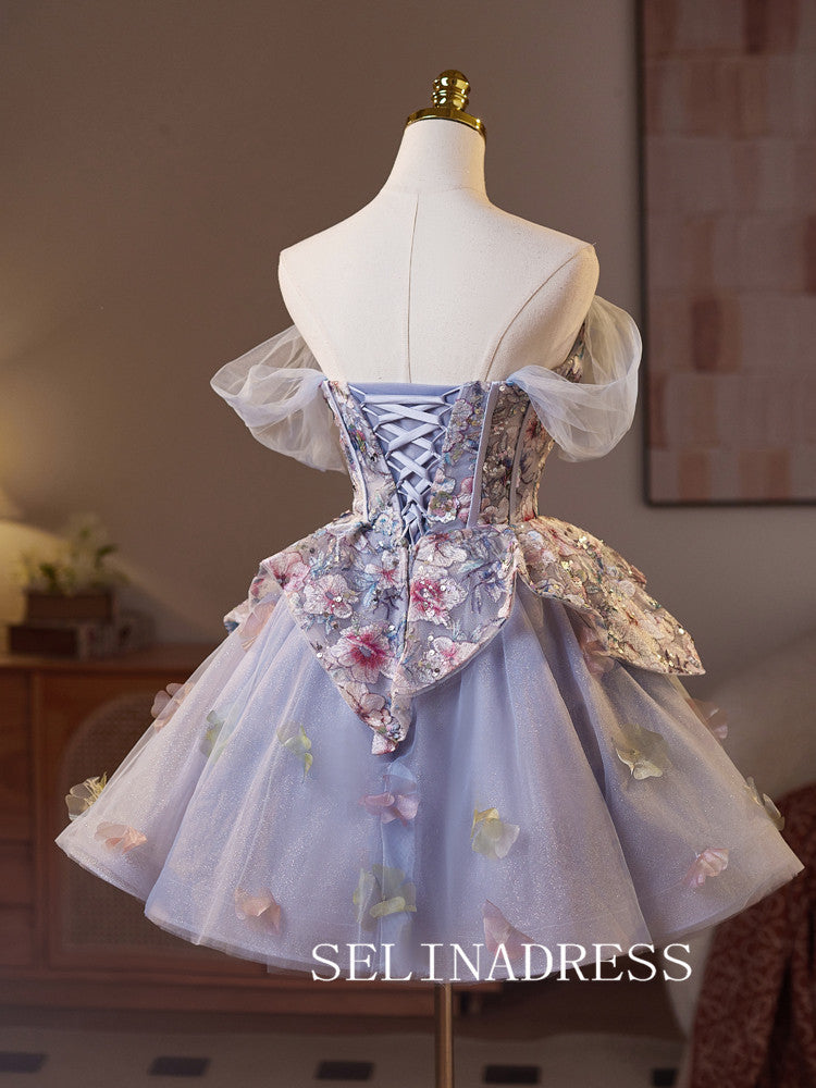 A-line Off-the-shoulder Homecoming Dress With Lace Floral Cocktail Dresses #ABC012|Selinadress