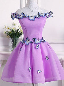 A-line Off-the-shoulder Lilac Short Prom Dress Butterfly Homecoming Dress kts087|Selinadress