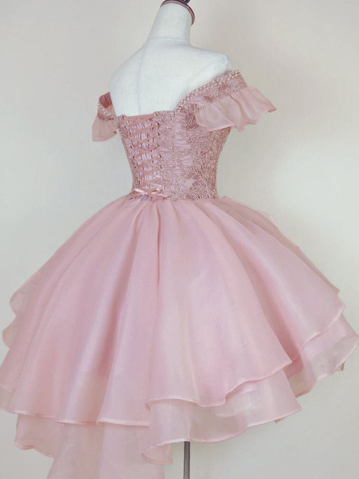 A-line Off-the-shoulder Pink Short Prom Dress Beaded Princess Dress Homecoming Dress kts084 A-line Off-the-shoulder Pink Short Prom Dress Beaded Princess Dress Homecoming Dress kts084