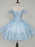 A-line Off-the-shoulder Pink Short Prom Dress Beaded Princess Dress Homecoming Dress kts084|Selinadress