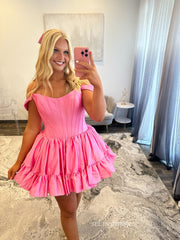 A-line Off-the-shoulder Pink Short Prom Dress Homecoming Dress #TKL602|Selinadress