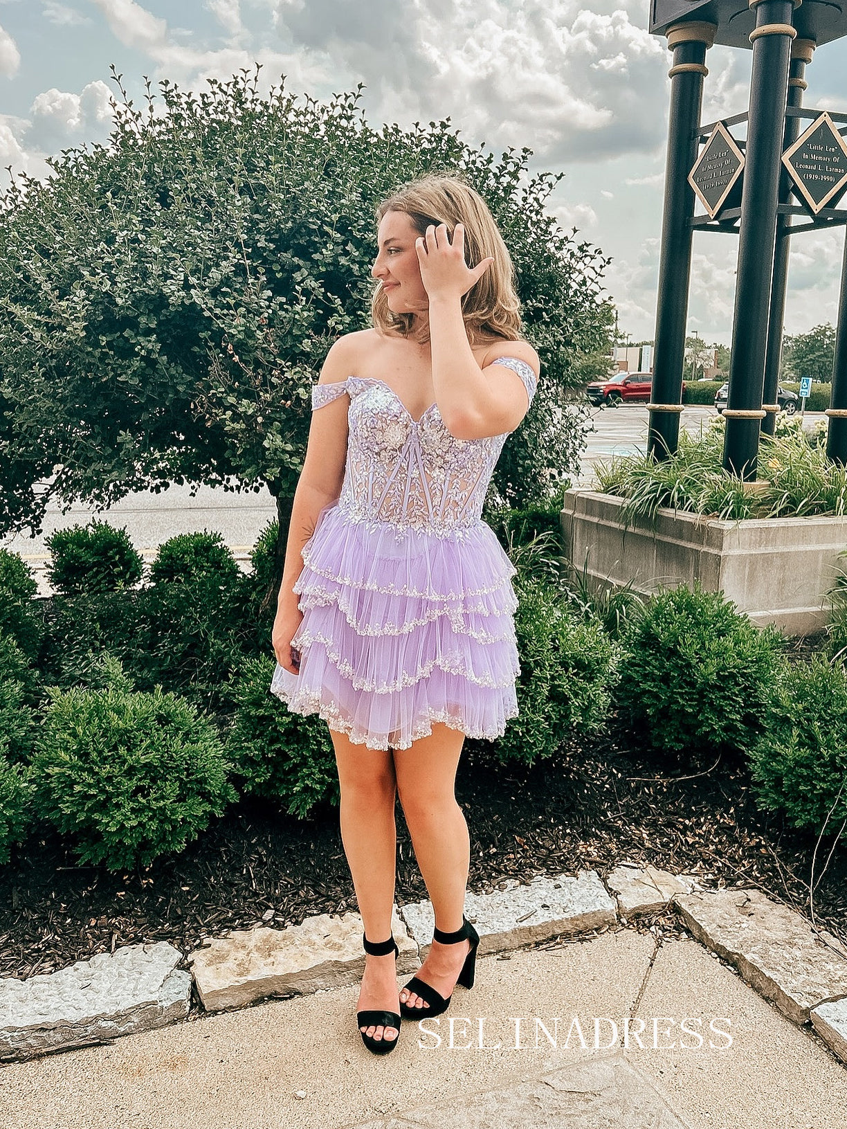 A-line Off-the-shoulder Short Prom Dress Lilac Homecoming Dresses #TKL SELINADRESS A-line Off-the-shoulder Short Prom Dress Lilac Homecoming Dresses #TKL SELINADRESS