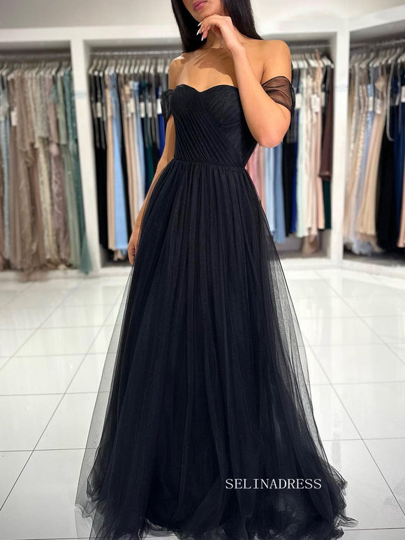 A-line Off-the-shoulder Tulle Long Prom Dress Evening Dress SEW12008|Selinadress