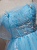 A-line Off-the-shoulder Unique Blue Short Prom Dress Juniors Homecoming Dresses kts014|Selinadress
