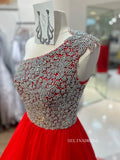 A-line One Shoulder Beaded Long Prom Dress Evening Dress SEW1127|Selinadress