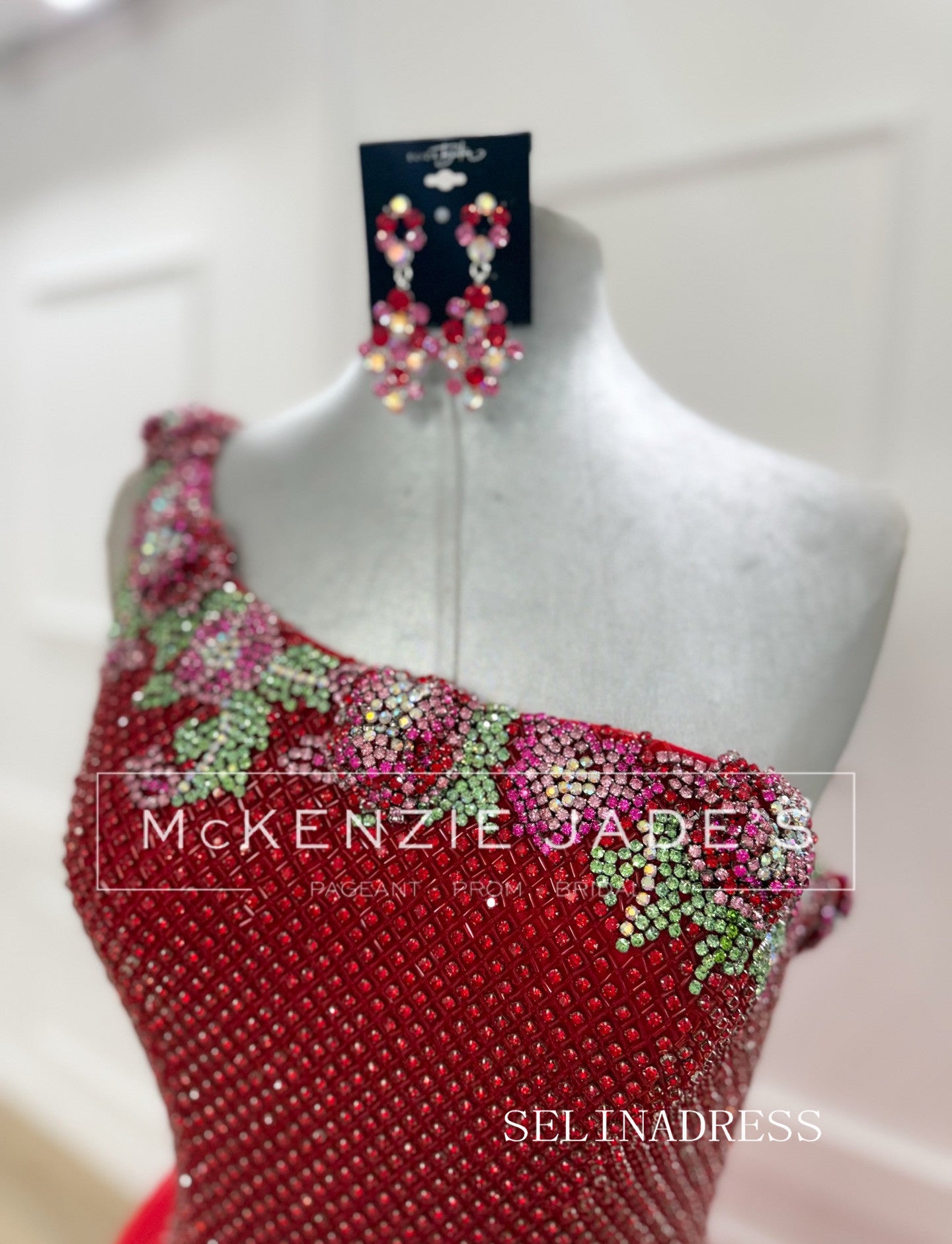 A-line One Shoulder Red Long Prom Dresses Beaded Evening Dresses SEA288|Selinadress