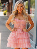 A-line Pink Short Prom Dress Shiny Homecoming Dress sea016|Selinadress