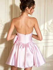 A-line Pink Sweetheart Satin Homecoming Dress With Bow TTL004