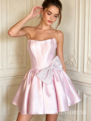 A-line Pink Sweetheart Satin Homecoming Dress With Bow TTL004