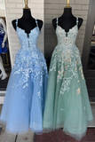 A-Line Plunge V Appliques Long Prom Dress with Detachable Sleeves sew1051|Selinadress