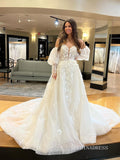 A-line Puff Sleeve Lace Wedding Dress Bridal Gowns lps006|Selinadress