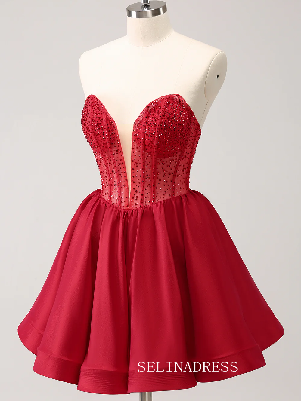 red a line hoco dress Red A-line Sweetheart Ruffles Short Tulle Homecoming Dress Red / US 8