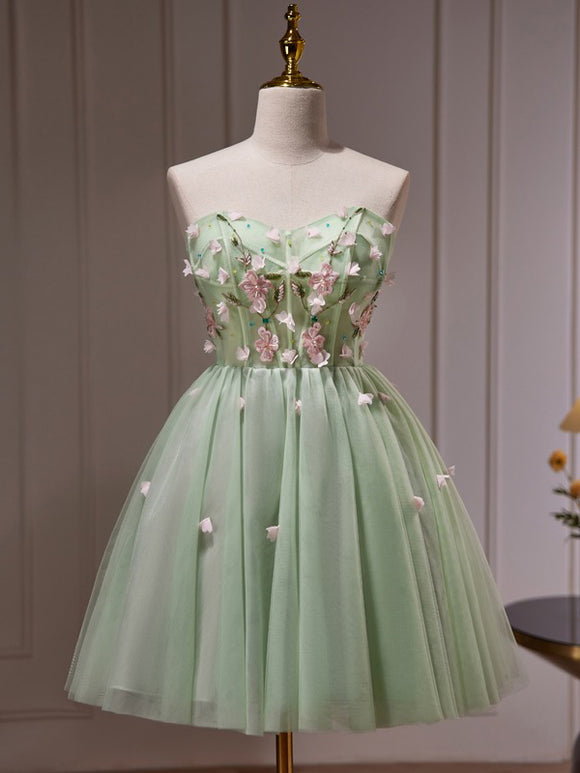 A-line Sage Sweetheart Floral Homecoming Dress Cute Short Graduation Dress KTS010|Selinadress
