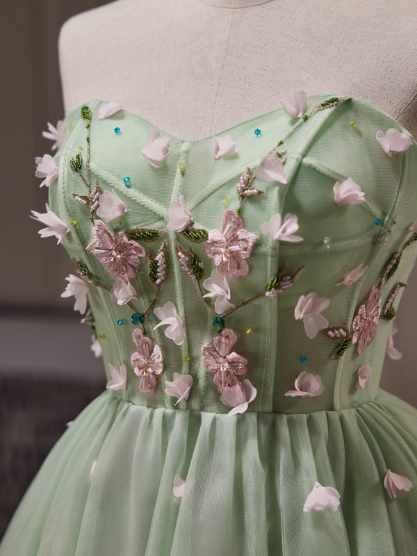 A-line Sage Sweetheart Floral Homecoming Dress Cute Short Graduation D SELINADRESS A-line Sage Sweetheart Floral Homecoming Dress Cute Short Graduation D SELINADRESS