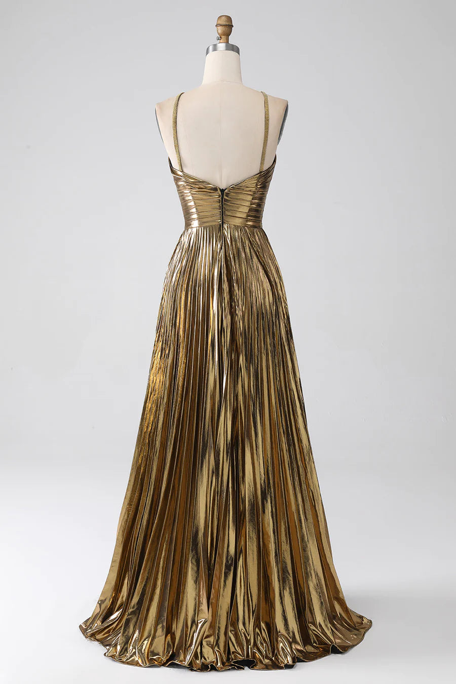 A-line Satin Gold Halter Twist Knot Long Prom Dress with Slit lps025 SELINADRESS A-line Satin Gold Halter Twist Knot Long Prom Dress with Slit lps025 SELINADRESS